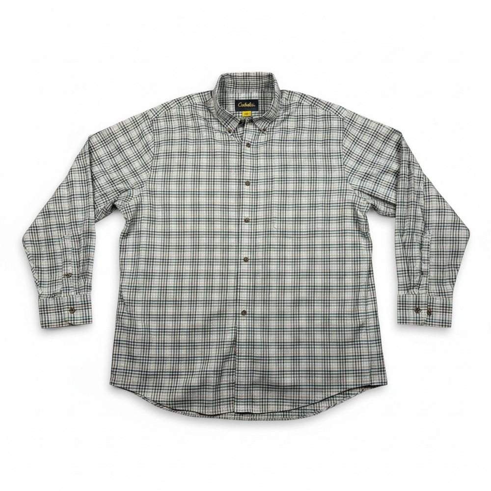 Cabela's Men's White and Green Plaid Button-Down Shirt XL